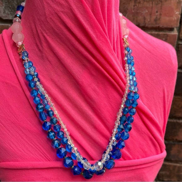 W. Germany VTG Blue Beads OOAK Assemblage Art Necklace Set Repurposed Handmade - Picture 5 of 12